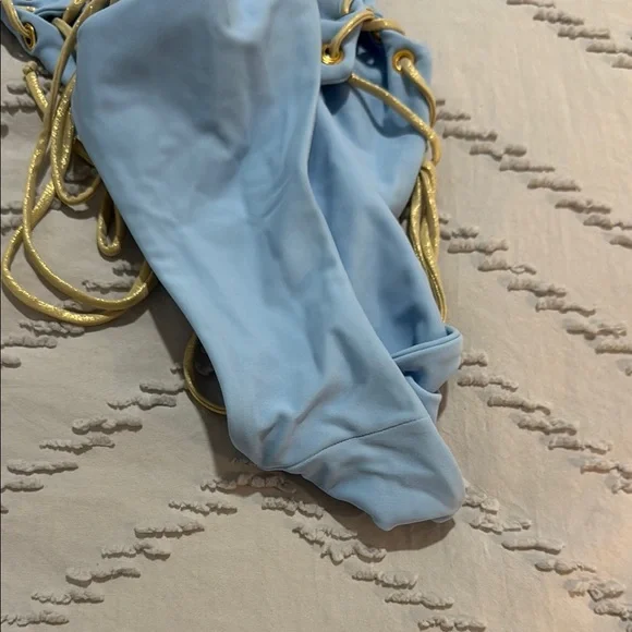 Luli Fama Light Blue One Piece Swimsuit with Gold Accents PURA CURIOSIDAD - Picture 3 of 8